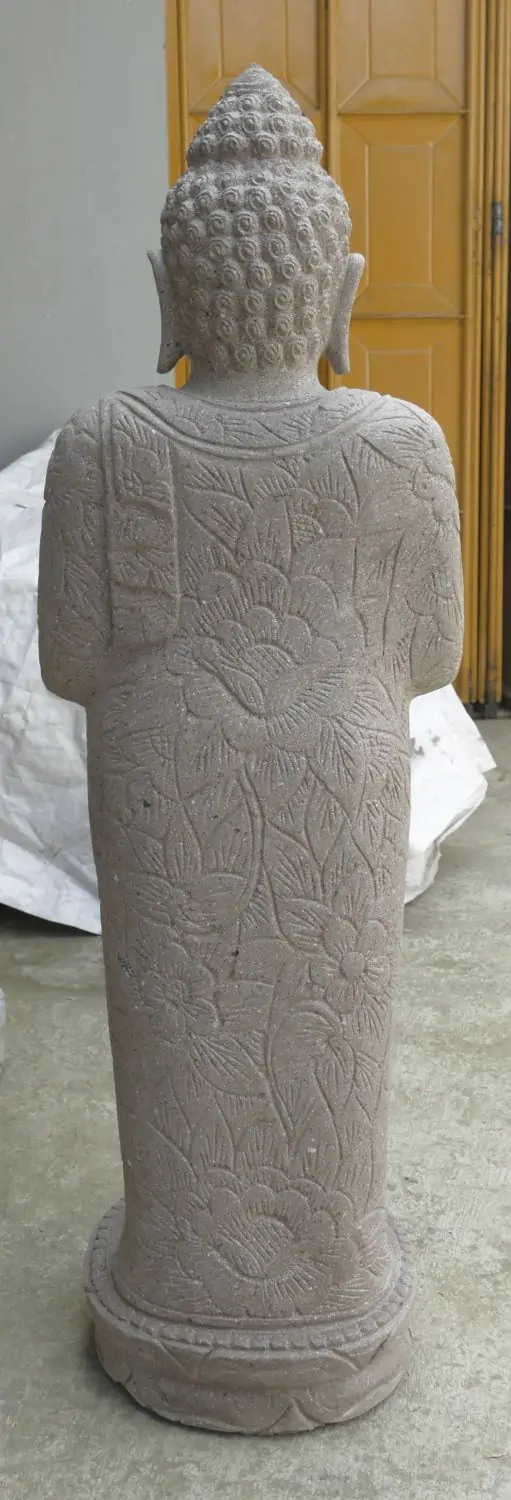  Product image 5 of the product “Standing Buddha with floral carving, Greeting position. 40 x 29 x 120cm. Natural stone (river stone), stonemasonry ”